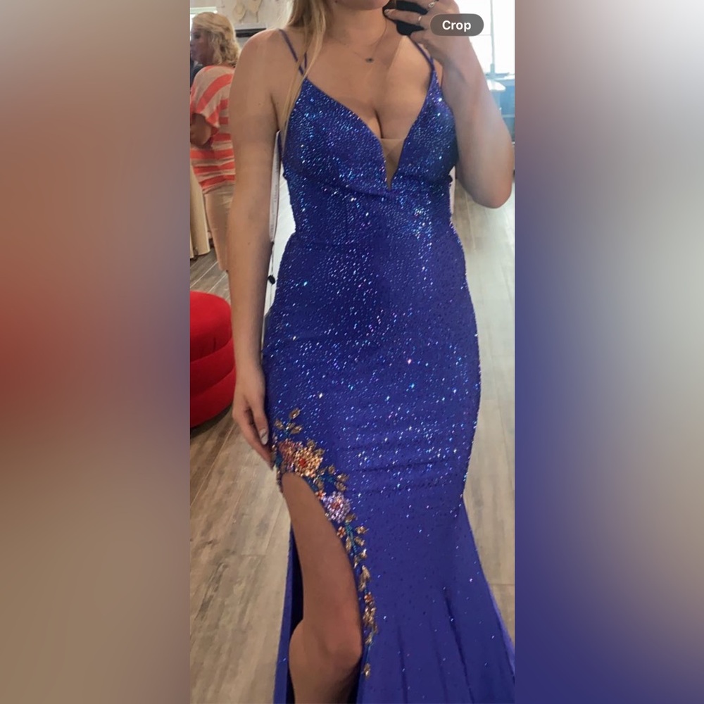 Elegant Blue Sequin Prom Dress